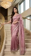 Tew Soft Fandy Satin With Embroidery Work Saree Collections